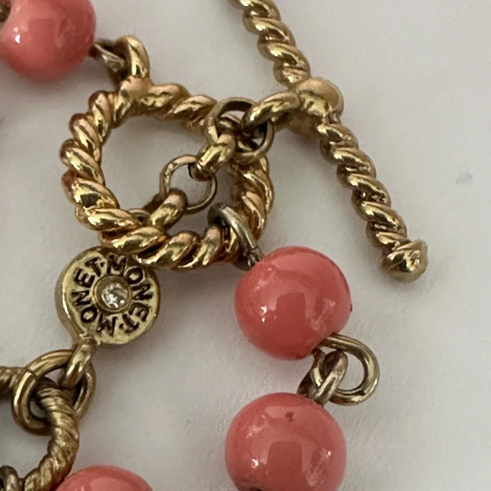 VTG‎ 70's Monet Pink Peach Beaded Strand Necklace Gold Tone 19/38